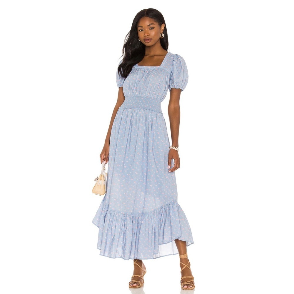 LoveShackFancy Blue Floral Maxi Dress